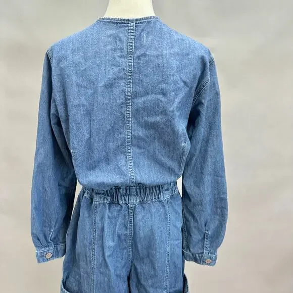 Free‎ People Archie Denim Jumpsuit Coveralls Utility Size Medium Barrel Leg